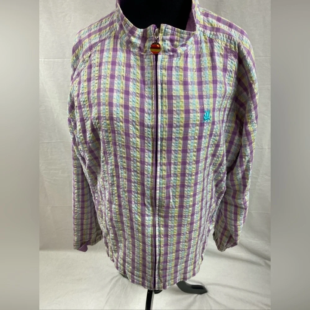 Vintage Coogi Australia Purple Harrington Plaid Full Zip Jacket Classic Fit 6/L